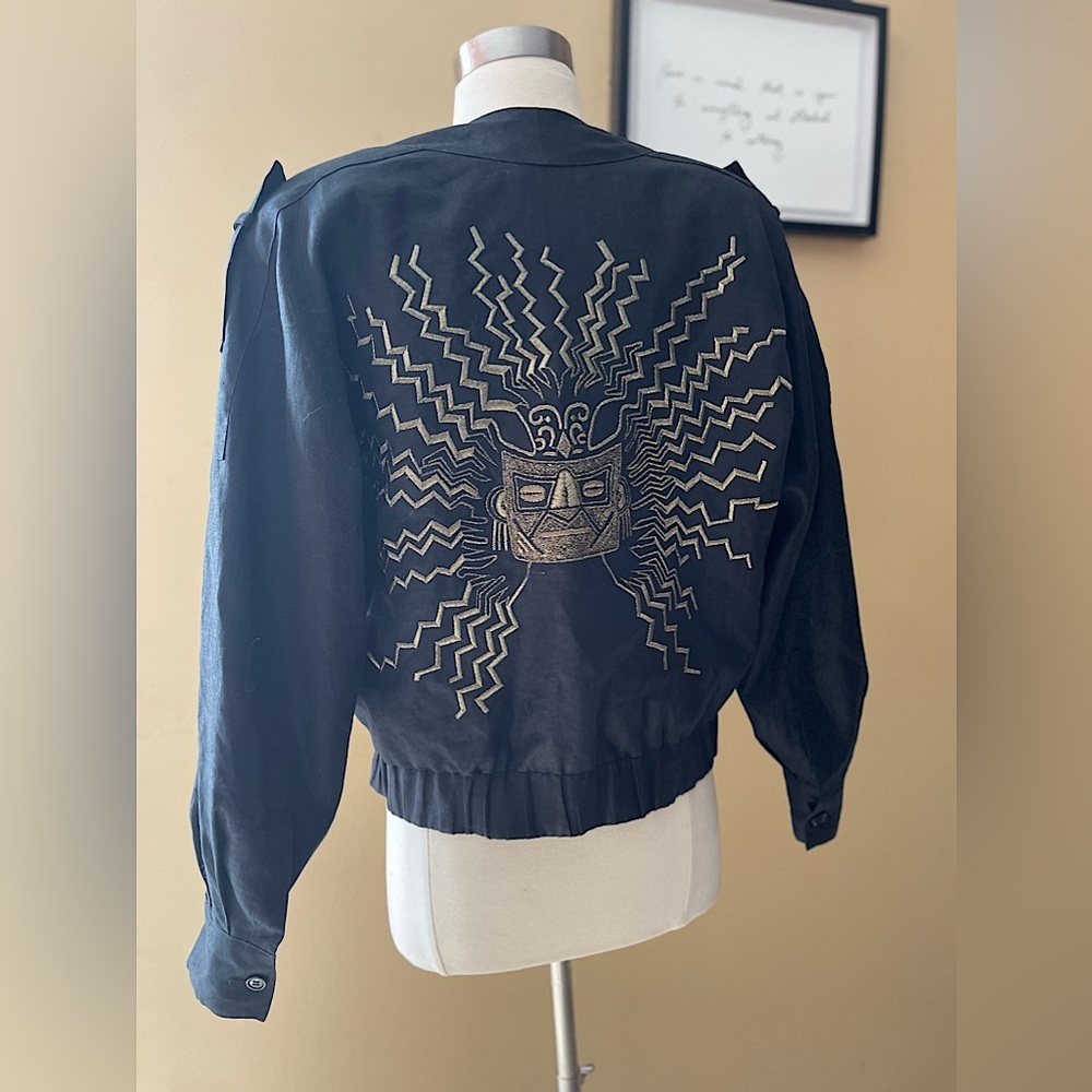 VINTAGE ELLEN TRACY linen Aztec coat sz 2